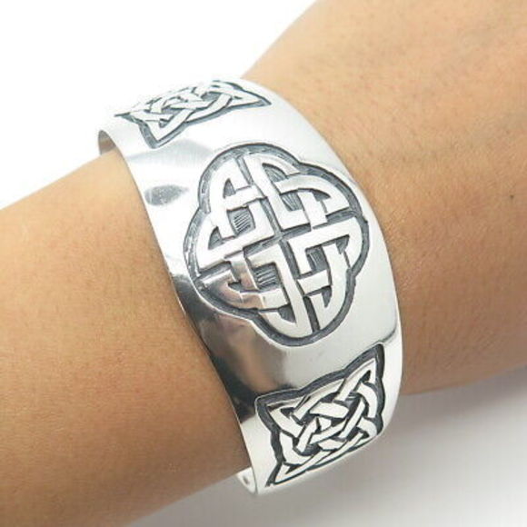 925 Sterling Silver Vintage Mexico Celtic Adjustable Cuff...
